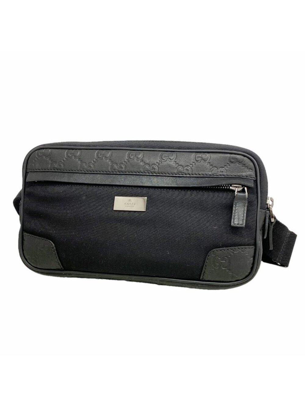 Gucci Waist Bag Guccissima Leather Nylon Black Silver
